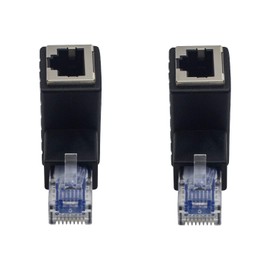 Duttek Adaptador Ethernet de 90 grados, adaptador extensor Ethernet RJ45 macho a hembra, Ethernet Cat5e/Cat6 RJ45, para módem, router, PC, impresora de red, portátil, LAN, interruptor, etc. Paquete de 2