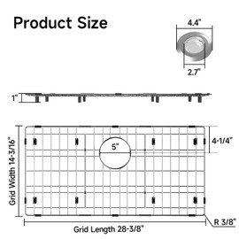 DPZM 28-3/8’’ x 14-3/16’’ Stainless Steel Sink Grid, Sink Protectors for Kitchen Sink, Sink Protector with Rear Drain for Single Sink Bowl, Sink Bottom Grid, Sink Grate for Bottom with Sink Strainer