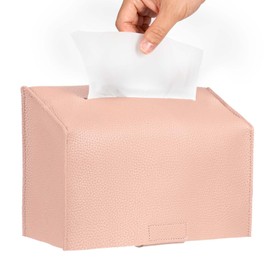 Livelab Paper Towels Cover Compatible with Kleenex Disposable Paper Hand Towels, PU Leather Tissue Box Holder Dispenser for Tabletop, Bathroom, Car, Office (LightPink)