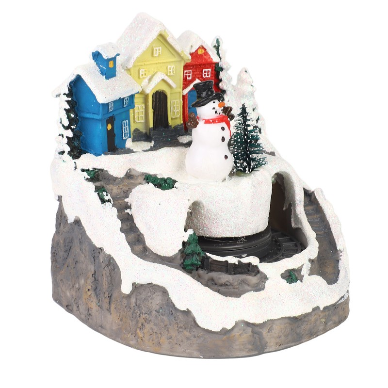Xmas Music Box Resin Rotating Light Up Train Musical Box