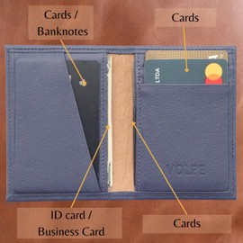 VOLPE Slim Wallet Genuine Leather for Men and Women (Blue)