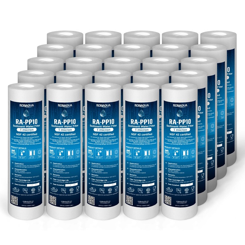 Ronaqua 1 Micron Sediment Water Filter Cartridge 10"x2.5", NSF Certified,