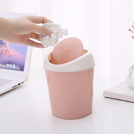 QLFJ-FurDec Pack of 2 Mini Rubbish Bins, Table Rubbish Bin with Swing Lid with 4 Rolls of Rubbish Bags, Compact Design, Mini Cosmetic Bin, 10 x 12 x 17 cm, Table Waste Bin for the Washbasin (Pink,