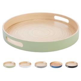 HABITAAS Spun Bamboo Round Serving Tray, Sage, 13.75 Inches