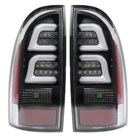 PIT66 LED Tail Lights Assembly, Compatible with Toyota Tacoma 2005-2015 Tail Lamp Left Driver And Right Passenger Side Clear Lens Black Housing w/White LED Light Bar