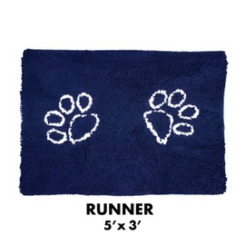 My Doggy Place - Microfiber Dog Door Mat - Dirt and Water Absorbent Mat - Washer & Dryer Safe Non-Slip Mat - Navy Blue with Paw Print Runner - 60 x 36 in