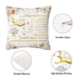 TAGDANK - Regalos de boda de 3 años para ella, fundas de almohada de 3 años para ella, fundas de almohada de 45 x 45 cm, el mejor regalo romántico de 3er aniversario de matrimonio para mujeres, regalo