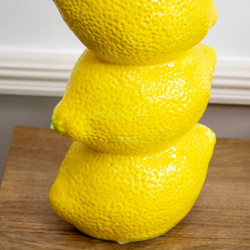 Triple Lemon Stack Vase Ceramic Yellow Summer Fruit Flower Bud