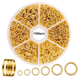 DOETYD 1390 Pcs Jump Rings Boxed Gold Round Hoops Metal Ring for Jewelry Making DIY Craft Making Such as Bracelet Pendant Necklace Earring