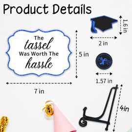 The Tassel Was Worth The Hassle Grad Party Wooden Table Sign-Blue Graduation Buffet Sign With 1 Metal Support & 2 DIY Wood Pieces-5x7inches Grad Party Decorations & Supplies-A05