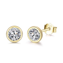 wynn's Silver Stud Earrings for Women, 925 Sterling Silver Gold Cubic Zirconia Stud Earrings, 4mm Tiny Small Sleeper Cartilage Round Studs for Girls Men, Come with 925 Sterling Silver Earring Backs