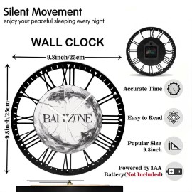 25cm Round Decorative Iron Clock for Living Room with Roman Numeral Facesheet size: 10 inch, color: White