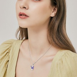 LONAGO Initial I Necklace for Women 925 Sterling Silver Purple Butterfly with A-Z 26 Letters Pendant Necklace for Graduation Gifts