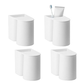4 Pcs Magnetic Toothbrush Holder, Wall Mounted Toothbrush Cup Holder Without Drilling, White Unbreakable Toothbrush Container, Plastic Space-Saving Toothbrush Cup Set for Family and Bathroom (4Pcs)