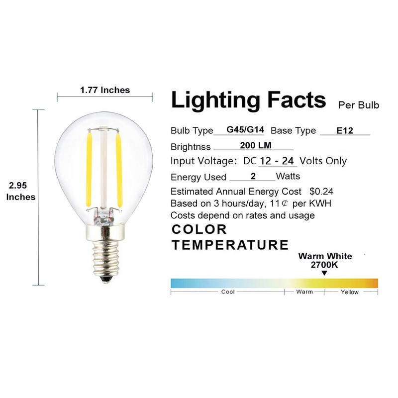 LED G14(G45) Globe Bulb, DC 12V / 24V Input, E12