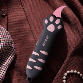 MEOWKIT Cat Paw Box Cutter Retractable with Cat Paw Handle, Multifunctional Knife Set (Black)