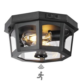 HILUXIA Outdoor Ceiling Light Fixture, Motion Sensor Flush Mount Porch Lights, Exterior Dusk to Dawn Lamp with Activated Detector, Modern Waterproof Lighting for Garage, Entryway, Patio, Front Door