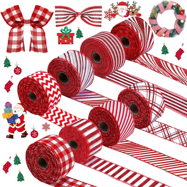 8 Roll 2 Inch 80 Yard Christmas Red and White