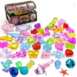BBAOO Diving Jewels, 58 Acrylic Gemstones, Pool Gems, Diving Toy for Children, Diving Toy Gemstones, with Transparent Treasure Chest for Children, Girls, Boys