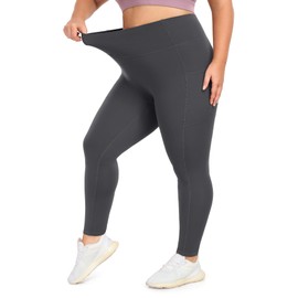 IUGA Buttery Soft Plus Size Leggings for Women No Front Seam Leggings with Pockets for Women Tummy Control Yoga Pants 3X 4X Dark Grey