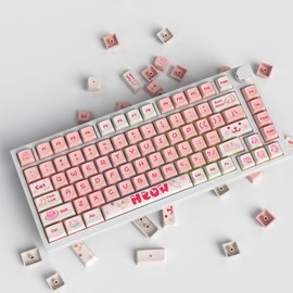 Ussixchare 129 Keys PBT Keycaps Dye-Sublimation Keycaps XDA Profile Custom Keycaps Anime Keycap Set for 60% 75% 100% Cherry Gateron MX Switches Mechanical Gaming Keyboard(Peach Cat)