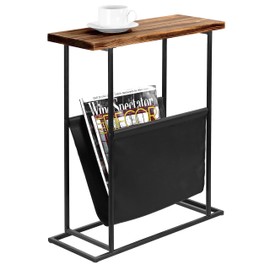 MyGift 21-Inch Modern Wood & Metal End Table with Magazine Holder Sling