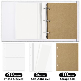 Vienrose Photo Album 4X6 40 Pockets, Linen Scrapbook Photo Album, 3 Ring Binder Album with 20 Scrapbook Pages, and 10 Self-Adhesive Pages, Travel Family Wedding (Gray)
