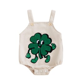 Edhomenn Newborn Baby Irish Holiday Overalls, Cute Sleeveless Romper, Ireland Outfits, Clover Bodysuit for Infant Girls Boys (01 Apricot, 6-12 Months)