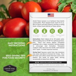 Amish Paste Tomato Seeds for Planting - Heirloom Indeterminate Non-GMO Variety - Meaty Red Paste Tomatoes for Sauces, Canning & Preserving - Survival Garden Seeds (1 Pack)