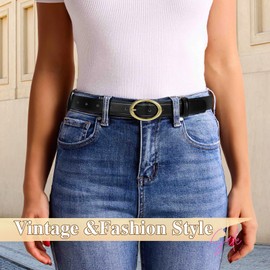 SANSTHS Women Leather Belts for Jeans Pants Dresses Fashion Ladies Waist Belt Gold Buckle,black,S