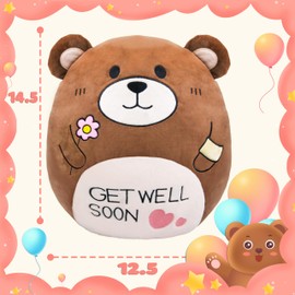 AmyToo 14.5“ Get Will Soon Teddy Bear Plush Pillow Soft Teddy Bear Stuffed Animal Body Pillow Home Decoration Gifts for Kids Girls and Boys After Surgery