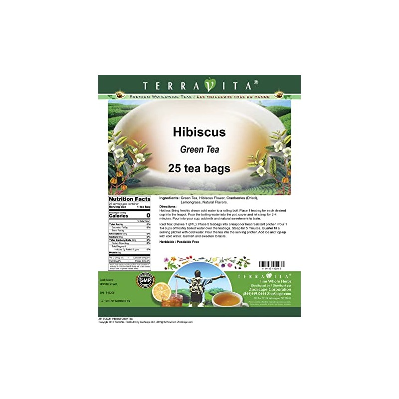 Hibiscus Green Tea (25 tea bags, ZIN: 543208)