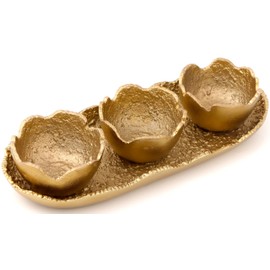 CLEENTABLE Serving Tray Handmade Metal fruit bowl Decorative Vanity Platter Tray, Kitchen Bathroom Counter Storage Counter Organizer - Apricot Gold