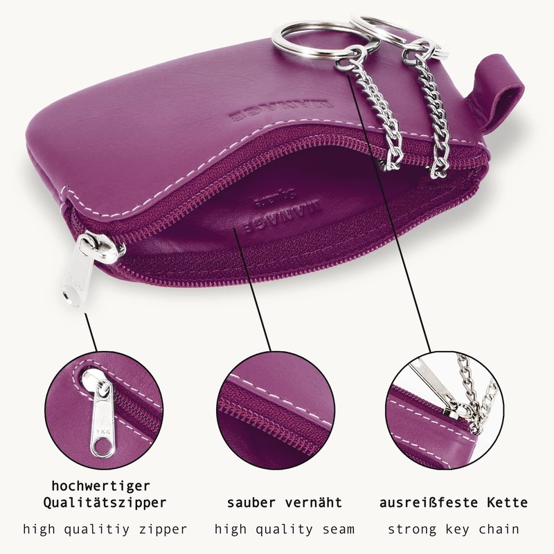 MANAGE Leather Key Case with Coin Compartment and Key Ring