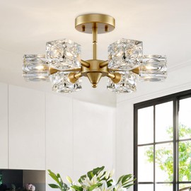 peskoe Gold Ceiling Light, 6-Light Modern Sputnik Chandelier, Dining Room Light Fixture for Living Room Bedroom Kitchen Hallway Bedroom Entrance, 16.9"