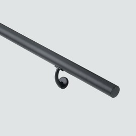 7 FT Modern Aluminum Handrail Set, handrails for Indoor Stairs,Deck,Slope, Wall Mounted Staircase handrails, Zink Alloy Brackets Included, Matte Black Coated, 1.6" Diameter Aluminium Tube,Rust Free.