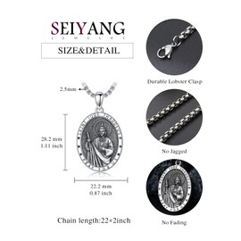 Seiyang Saint Jude Thaddeus Medal 925 Sterling Silver St Jude Amulet Pendant Patron Saint of Lost Causes Jewelry Saint Jude Protect Us Medallion Necklaces Religious Catholic Gift for Men Women