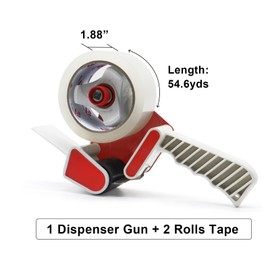 BOMEI PACK Heavy Duty Packaging Tape Dispenser, 2 Inch Tape Gun with Clear Tape, 1 Dispenser + 2 Rolls (Clear)
