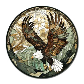 Lygond Metal Sign Tin Sign Circular Stained Glass American Bald Eagle Inspirational Wall Art for Club 8×8 Inches