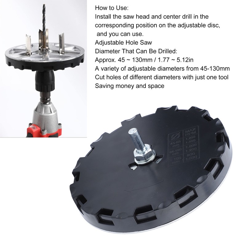 Adjustable Hole Saw Replacement Punching Cutter Drill Bit Kit 45