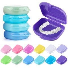 12 Pack Retainer Case with Vent Holes,Multicolor Dental Storage Container for Aligners,Mouth Guards,Dentures,Individually Sealed,Durable Snap Lock,Travel Friendly (12 Colors)