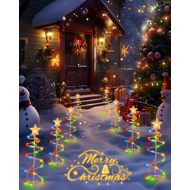 HEISOK Christmas Decorations - 4 Pack Spiral Christmas Tree Outdoor, Spiral Lighted Xmas Tree with Star Topper, 80 Waterproof Collapsible Christmas Pathway Lights for Garden Yard Porch, Multicolor