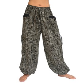 Sakoonee Harem Pants Men Women Casual Yoga Lounge Baggy Trousers Adjustable Length 2 Pockets (Black Grey)