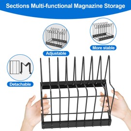 TOPCJ File Organizer for Desk,Clipboard Stand,Wire Caddy,Chopping Board Organizer,File Folder Holder/Rack,File Sorter,Desktop Record Holder,8 Sections Storage,Anti-Scratch/Rusty,Stable,Adjustable