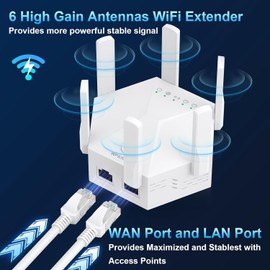 2024 WiFi Extender Signal Booster for Home Powerful 6 Antennas WiFi Booster - up to 10000 sq.ft Coverage, 1200Mbps Dual Band 5GHz/2.4GHz Long Range Wireless Internet Booster WiFi Repeater