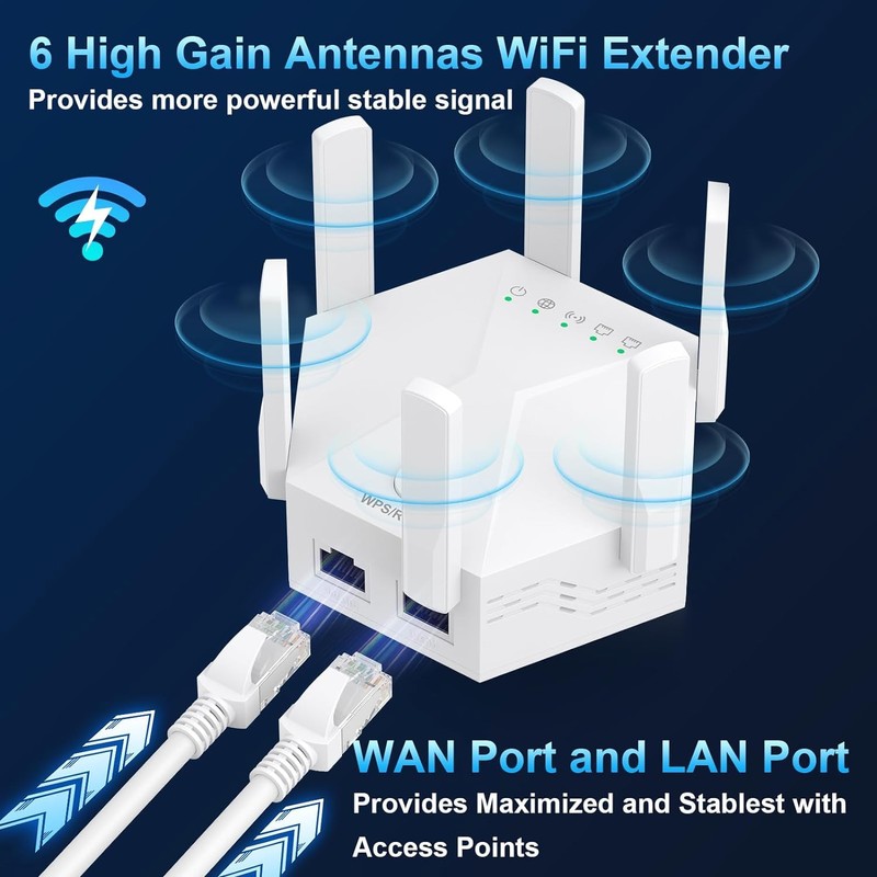 2024 WiFi Extender Signal Booster for Home Powerful 6 Antennas