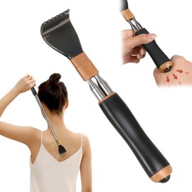 Telescopic Back Scratcher, 22-54 cm, Scratching Hand Back Scratcher, Extendable Stainless Steel Double Rod, Firm Against Rotation, with Massage Balls, Suitable for Men, Women and Elderly, Black