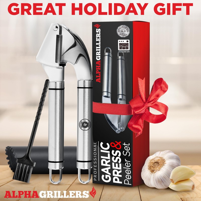 Garlic Press Stainless Steel - Professional Garlic Mincer and Crusher