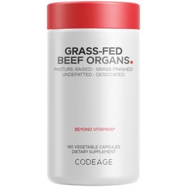 Codeage Suplemento de órganos de carne alimentados con pasto – Suplementos glandulares – Congelado secado, sin desecación, hígado desecado, corazón, r