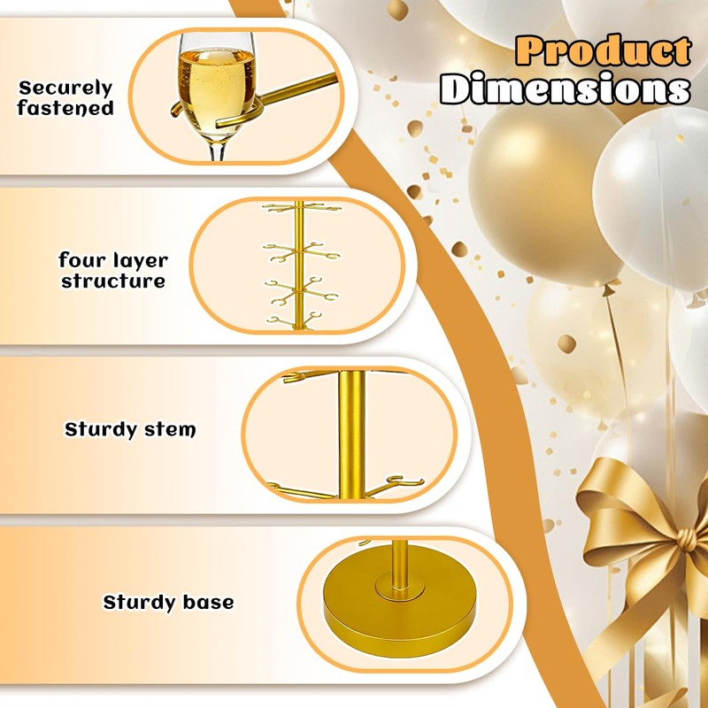 Leemeexaa Gold Champagne Tower Set of 2 Metal Cocktail Tree
